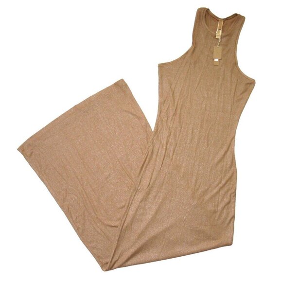 NWT Skims Soft Lounge Shimmer Racerback Maxi in Camel Foil Ribbed Dress L - Picture 3 of 3